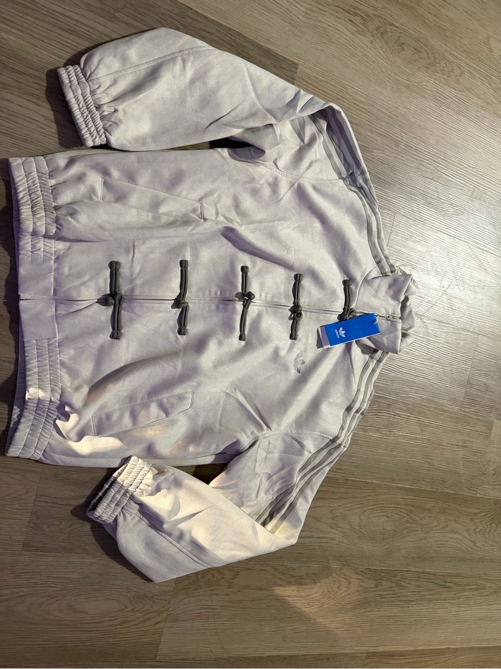 adidas Light Gray Varsity Jacket with Dark Gray Toggle Closures - Picture 5 of 5